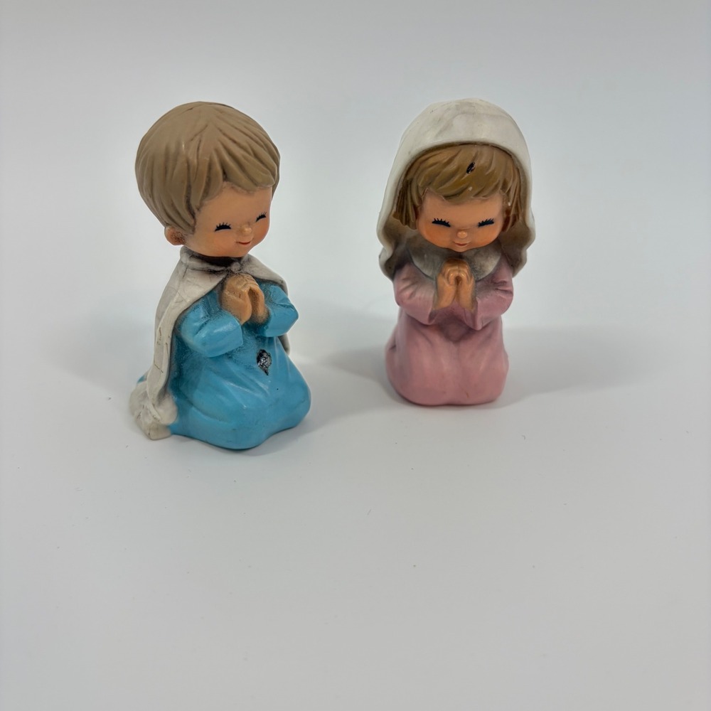 Vintage Praying Boy and Girl Figurines Set Mid Century Religious Hong Kong